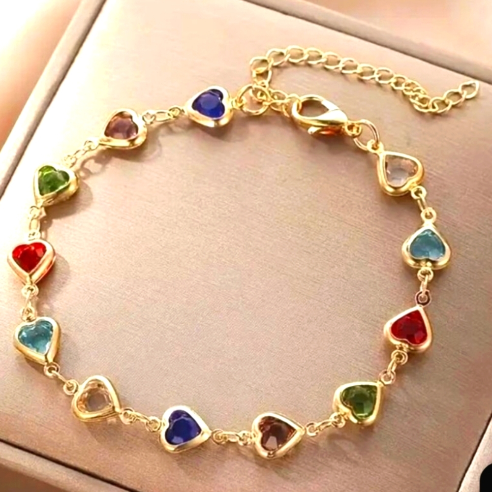 Colorful 🌈🌈🌈 3D Heart Link Bracelet New